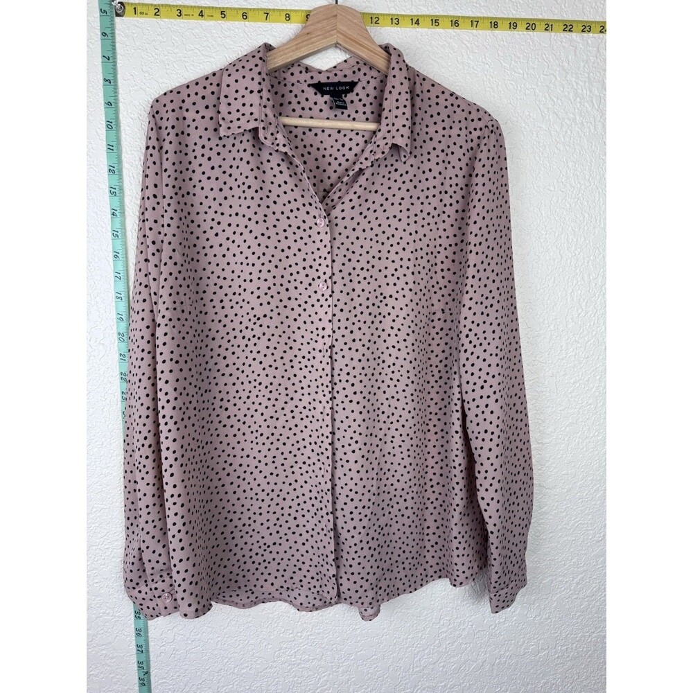New Look Mauve Polka Dot Button Down Blouse Size 12